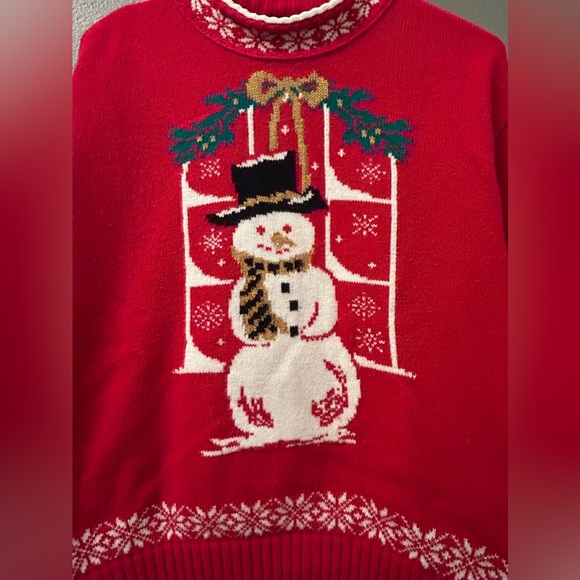 90’s Southern Lady VINTAGE UGLY CHRISTMAS SWEATER Snowman Snowflake Collar Large - Picture 4 of 9